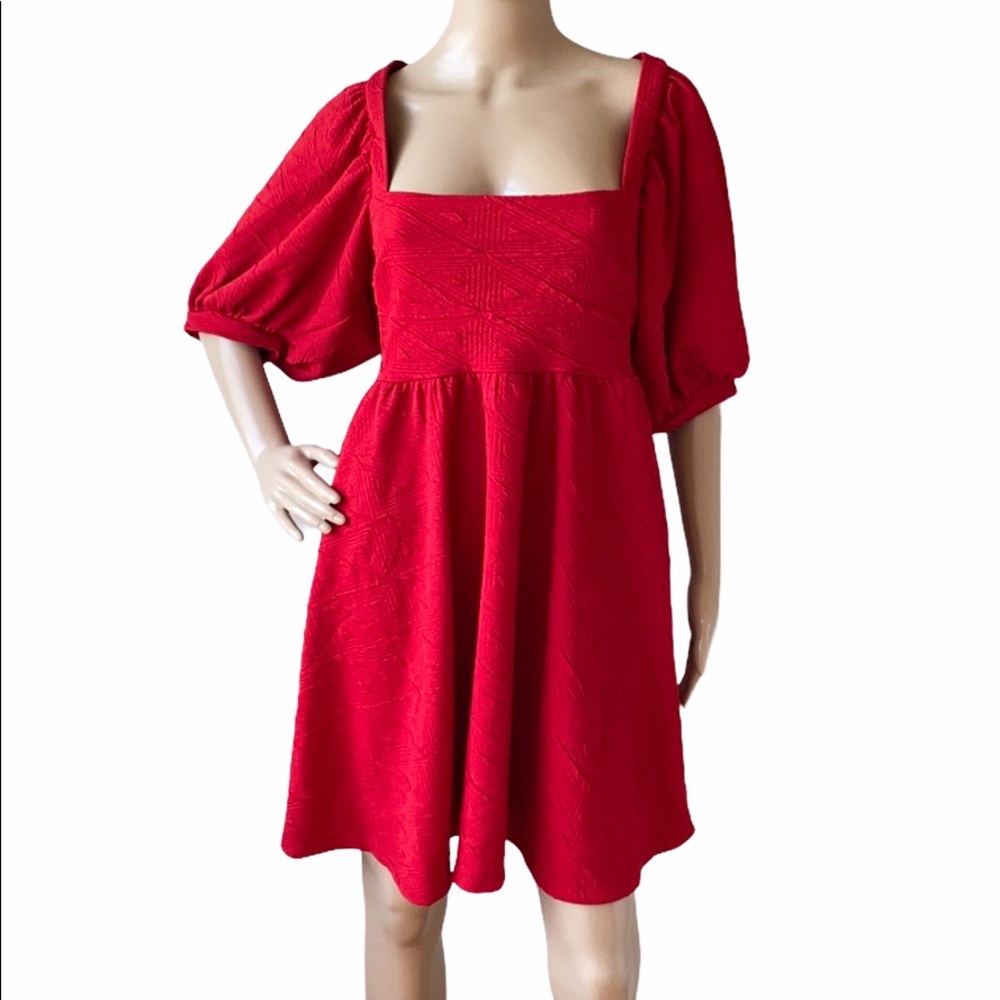 Free People Violet Puffed Sleeve Square Neck Dress